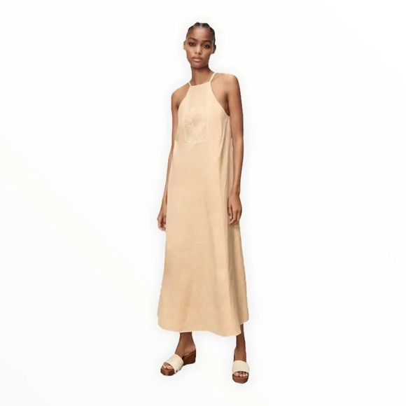 ZARA | Beige-pink | EMBROIDERED LINEN BLEND DRESS - Picture 6 of 10
